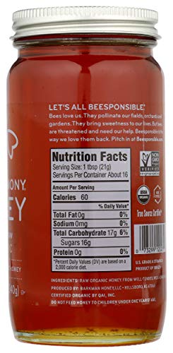 Bee Harmony Raw Honey, Organic Brazilian, 12 Ounce #TOP6