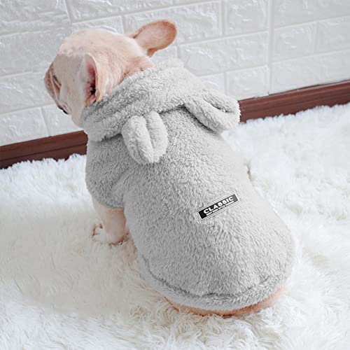 Flutnel Plush Dog Hoodie Grey Pet Clothes for Dog Pajamas Coat Sweaters Puppy with Hat Dog Small Medium Dog - Image 7