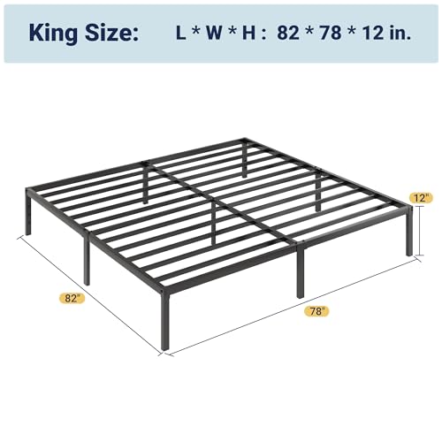 Image of Allewie King Size Bed Frame, 12 Inch Metal Platform Beds with Storage Space, No Box Spring Required and Easy Assembly, Black