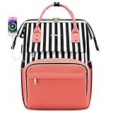 LOVEVOOK Laptop Backpack for Women,15.6 Inch Professional Womens Travel Backpack Purse Computer Laptop Bag Nurse Teacher Backpack,Waterproof Work Bags Carry on Back Pack with USB Port,Stripe Pink