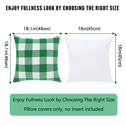 Cootato St. Patrick's Day Pillow Covers - Set Of 4 Buffalo Green And White Plaid Throw Pillow Covers, 18 X 18 Inches Cotton Pillow Cover Farmhouse Cushion Case For Sofa Couch Home Decor #TOP2