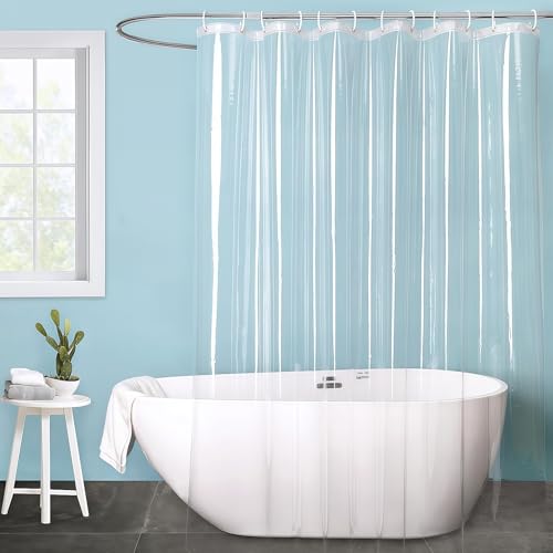 Rideau de Douche Transparent 180 x 200 cm, Transparent Clair PEVA Imperméable Rideau Douche Plastique, Rideau de Salle de Bain avec 12 Crochets, Shower...