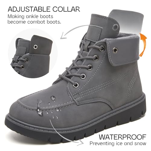 Shupua Women's Ankle Boots Black Lace Up Winter Hiking Work Waterproof Combat Booties3