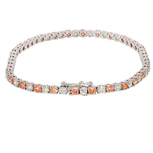 14K White Gold Lab-Grown Pink and White Diamond Bracelet Stackable (5.00 cttw, G-H Color, VS2-SI1 Clarity) 7"3