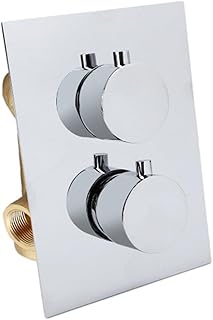 Thermostatic Concealed Shower Mixer Valve with 2 Way Diverter, Solid Brass Construction, Chrome Plated Finish, G1/2 Hot and Cold Inlets and Dual Outlets for Bathroom Plumbing Fixtures(Chrome)