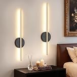 Dehobo Rechargeable Wall Lights 2 Pack, Battery Operated Wall Lights 3 Color Temperature, Wall Lamp Dimmable Wireless with Remote Control Black and Gold 60CM for Living Room Bedroom Hallway