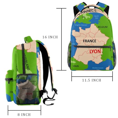 Sac à dos d'école et de voyage décontracté carte de Lyon multicolore ado - 2