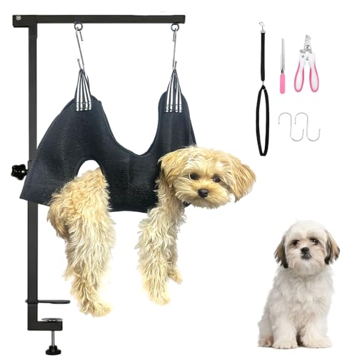 tiuire Dog Grooming Arm with Hammock & Loop – Professional Pet Grooming Kit for Small Dogs & Cats – Includes Nail Clippers & Nail File – Essential Dog Grooming Supplies for Home Use