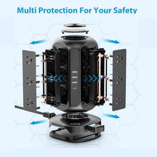 Extensión AOFO A316 Torre con 12 tomas AC y 4 puertos USB 15 pies con protección contra sobrecarga miniatura 6