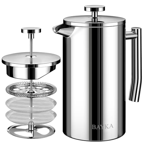 BAYKA French Press Coffee Tea Maker 34oz, 1 Liter Stainless Steel