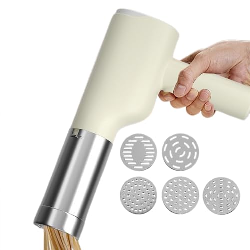 Máquina Para Hacer Pasta Eléctrica De Mano - Prensa De Fideos Inalámbrica, Extrusora De Automática | Máquina Para Hacer Pasta Recargable Con 5 Moldes, Cocción Rápida Para Cocina, Restaurante, Ext