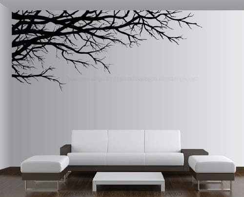 Vinyl Wall Art Mural Decal Tree Top Branches 77"(w) X 33"(h) Left to Right (Black)