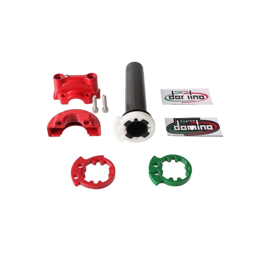 Puño de Acelerador Doble línea para Manillar Motocicleta 7/8" (22 mm) con empuñadura Goma Tipo dominó(Red Set)