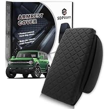 Armrest Cover for Ford Bronco 2021-2025 2026 Center Console Pad with Organizer Storage Pockets, Black Faux Leather Arm Rest Lid Protector Cushion Interior Accessories 2/4 Door for Bronco