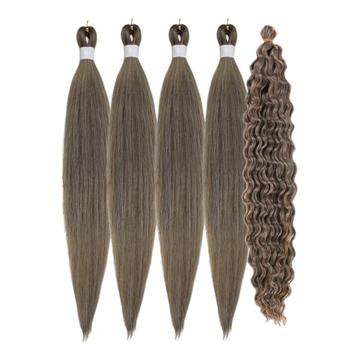 Ash Brown Boho Braiding Hair Prestretched Braiding Hair Color 4/27/613 Synthetic Hypoallergenic Knotless Curly Boho Braids