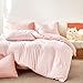 Wake In Cloud - Striped Comforter Set, Ticking Stripe Vertical Pinstripe Neutral Farmhouse Pattern Printed, Soft Lightweight Bedding, 3 Pieces, Pink White, Twin/Twin XL Size