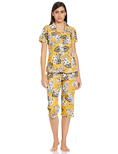 Image of Longies Women's Rayon Capri Nigh Suit Regular Set (LGRCSSYV001 Dark yellow026 XL)