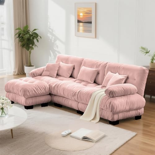 Image of SoarFlash Velvet Sectional Middle Position Sofa, Pink