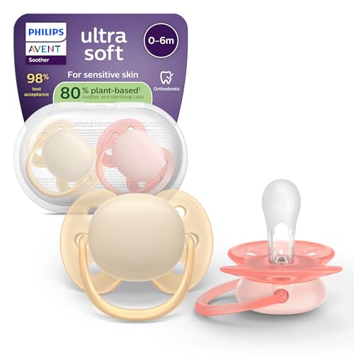Philips Avent chupetes ultra soft: diseño anatómico, para bebés de 0 a 6 meses, escudo flexible, tetina simétrica de silicona, sin BPA, funda esterilizadora, paquete de 2, SCF091/38 Philips Avent chupetes ultra soft: diseño anatómico, para bebés de 0 a 6 meses, escudo flexible, tetina simétrica de silicona, sin BPA, funda esterilizadora, paquete de 2, SCF091/38