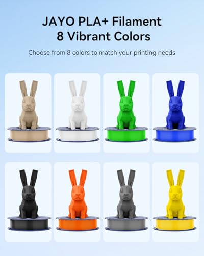 Image of JAYO PLA+ Filament Bundle 1.75mm, 3D Printer Filament Bundle Multicolor, Individually Vacuum Packed, 250g Spool, 8 Pack, 2KG in Total, Black+White+Grey+Blue+Green+Orange+Yellow+Burlywood Color