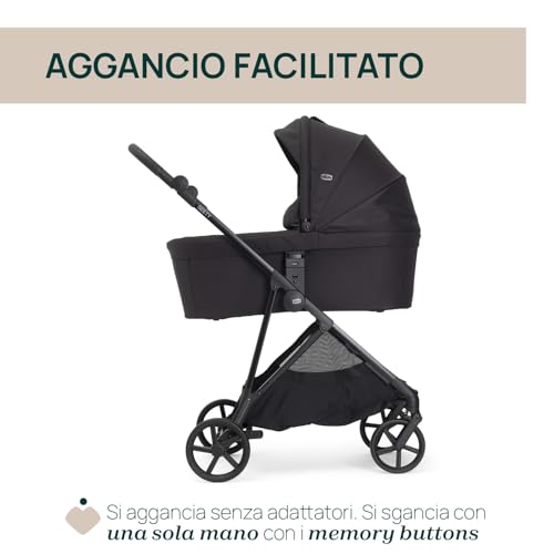 Chicco Trio Seety, Comprende Passeggino Seety Con Telaio Ultraleggero, Navicella Ampia E Imbottita E Seggiolino Auto Kory Essential I-Size, Sistema Modulare Leggero E Compatto, 0 Mesi - 4 Anni - 10