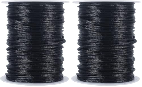 Image of Tenn Well 3mm Satin Cord, 328 Feet Silky Nylon Rattail Cord for Macrame Projects, Dream Catchers, Chinese Knotting, Arts and Crafts Black (Pack of 2)