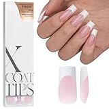 BTArtboxnails French Tip Press on Nails - XCOATTIPS White French Tip Nails, Pink Long Square Nail Tips, Soak Off Acrylic Fake Nails Extensions