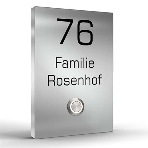 Aufputz Türklingel aus hochwertigem Edelstahl individuell konfigurieren mit LED Taster - personaliesierte Klingel 110x160mm - edel und elegant (Edelstahl) Cover