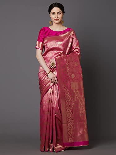 Image of AKHILAM Women's Kanjivaram banarasi silk Woven Design Saree With Unstitched Blouse Piece Saree With Un-Stiched Blouse