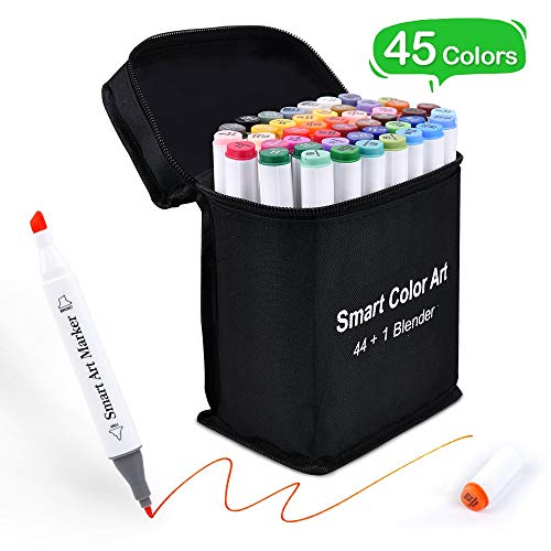 Art Markers, 44 Coloring Markers and 1 Blender, 45 Pack Alcohol Based Dual