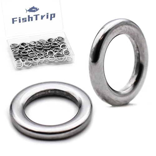 FishTrip 50Pcs Solid Rings Fishing, Stainless Steel Ring for Assist Hooks