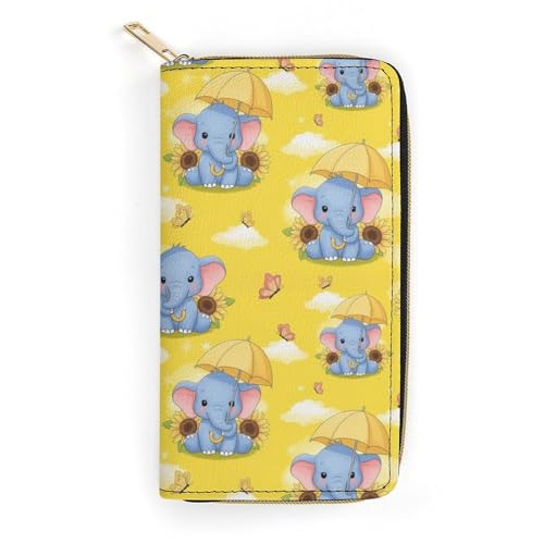 Wallets for Travel Accessories, Large Capacity Cute Sunflower Elephant Wallet with Zipper, Wallet for Card Cash Holder