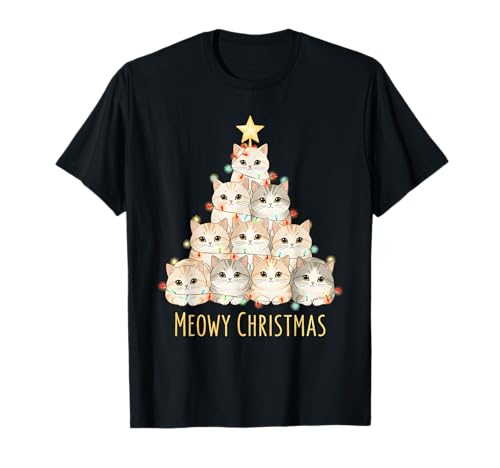 Meowy Christmas Cat Christmas Tree Funny Catmas Xmas Camiseta