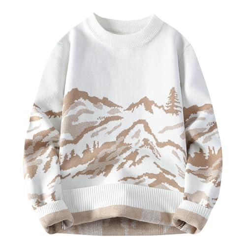 Sweater Men Round Neck Long Sleeve Sweater Regular Fit Pullover Sweater Cable Knit Pullover Plus Size Warm Winter Tops White