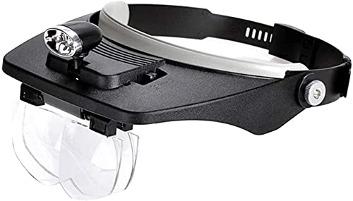 Lupa para cabeça com lâmpada LED 4 lentes, lentes de aumento de fone de ouvido para costura de leitu