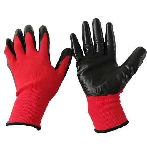 Image of Multipurpose Nylon Anti Cut PU Nitrile Coating Work Safety Gloves, Hand & Fingers, Gardening, Mechanical, Construction, Agriculture & Automotive - Durable & Comfortable (5 Pairs Red Black)