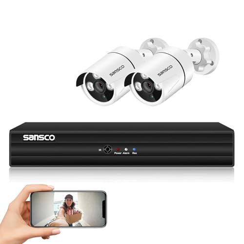 SANSCO 5MP CCTV Camera Security System, 8 Channel DVR Video Recorder with (2) 1080p Outdoor Cameras, Easy Mobile Viewing, Realtime Notification on Motion Detection, No Hard Drive