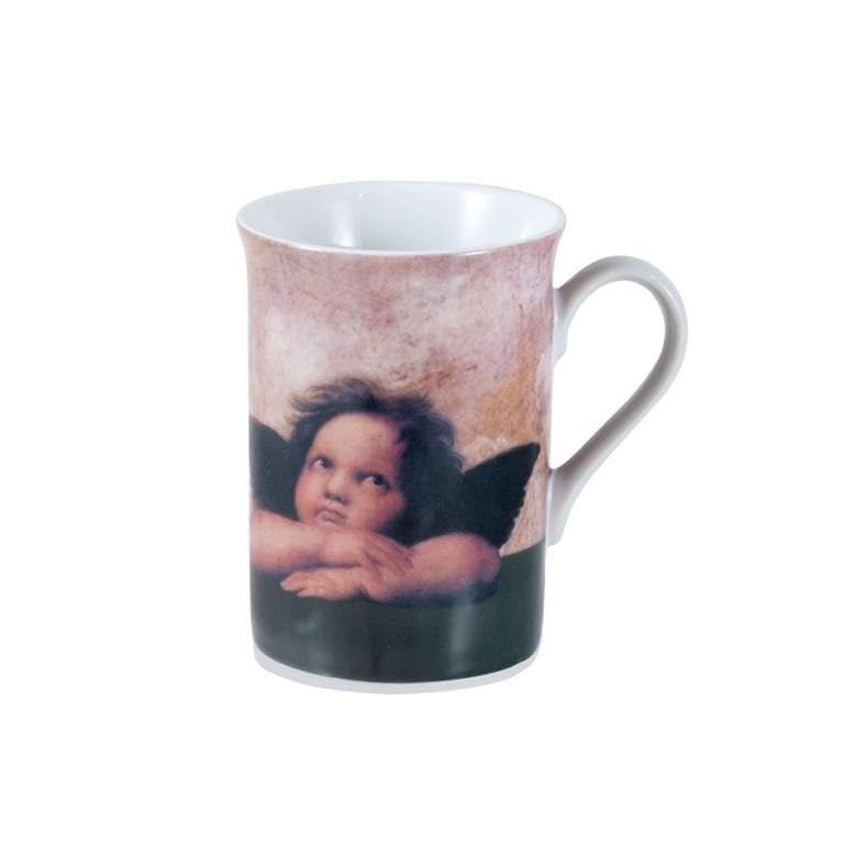 DRW Lot de 6 tasses à infuser avec filtre et couvercle anges Rafael en céramique Mug 7,5 x 7,5 x 10 cm