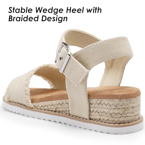 Image of Dodow Womens Espadrilles Wedge Sandals Closed Toe Mid Heel Ankle Strap Dress Sandals