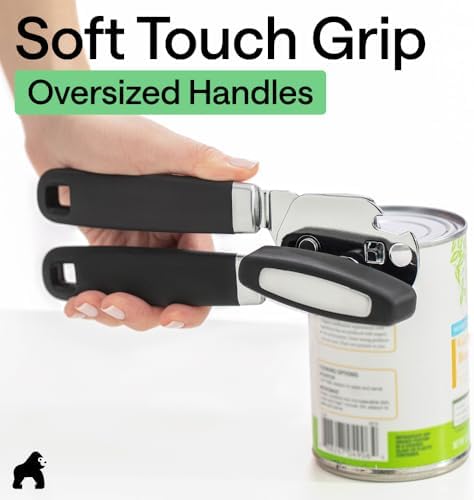 GORILLA GRIP Original Model Stainless Steel Smooth Edge Manual Can Opener and Bottle Openers, US Designed, Comfortable Handle, Oversized Handheld Turn Knob, Multifunctional Kitchen Tool, Onyx - 3
