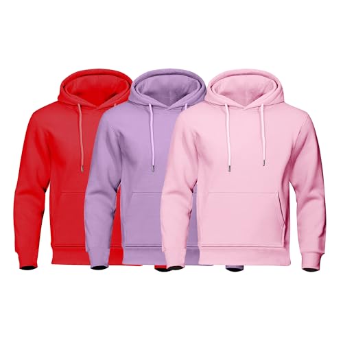 3PC Sweatshirt for Mens Fashion Long Sleeves Solid Hoodies Pullover Comfort Loose Fit Lightweight Sweatshirts