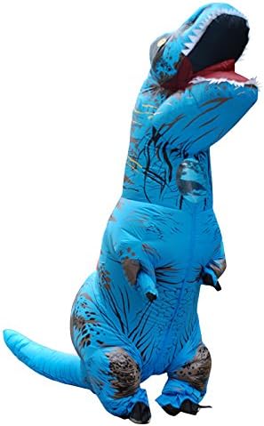 Qshine Adults T-Rex Inflatable Costume Fancy Dinosaur Suit Blow up Stegosaurus Jumpsuit Halloween Cosplay Costume, Blue, Free Size