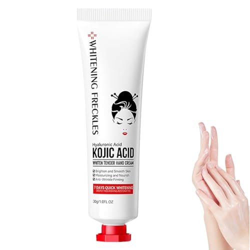 Crema de manos con ácido kójico, fórmula hidratante e iluminadora con niacinamida y ácido hialurónico, crema reafirmante antiarrugas para manos secas y agrietadas, tamaño de viaje (1 Pcs)