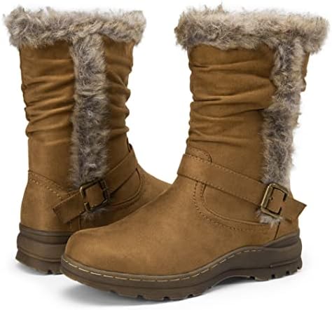 Vepose Women's Mid Calf Boots Suede Slouch Snow Booties Shoes Outdoor 960 Brown Size 7(CJY960 Brown Suede 07) | Image 3