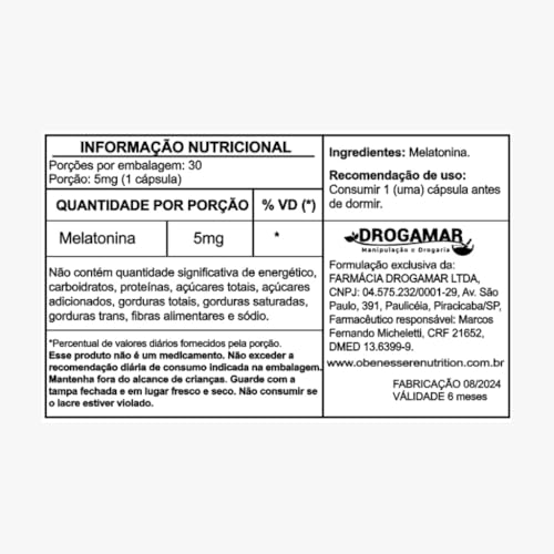Melatonina 5 mg - 30 Cápsulas | O Benessere Nutrition