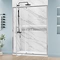 DELAVIN 50-54.in W x 72.in Semi-Frameless Pivot Shower Door, Adjustable Glass Shower Door, Water Repellent Shower Door, Shower Glass Door with SGCC Clear Tempered Glass, Explosion-Proof Film,Sliver