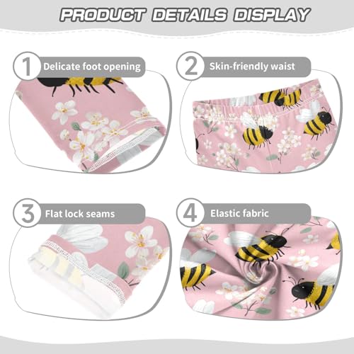 Boccsty Adorable Bees White Flowers Girls Leggings Kids Yoga Pants Dance Active Tights 4T3