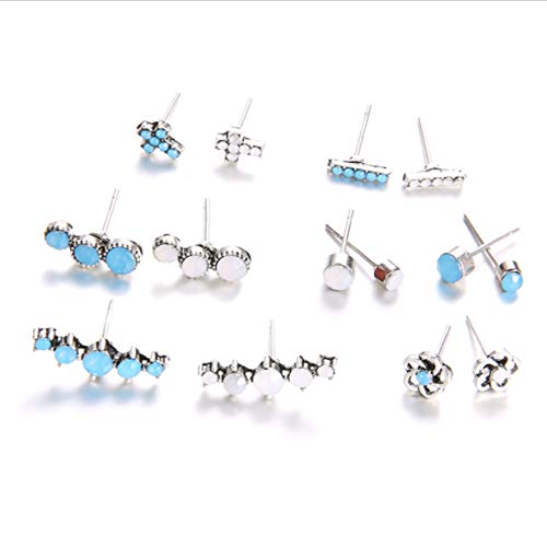 LALANG 7 Pairs Blue and White Symmetry Crystal Stud Earring Set for Women LALANG 7 Pairs Blue and White Symmetry Crystal Stud Earring Set for Women