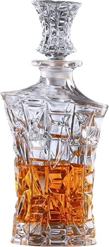 GriMei ウイスキーデカンタ ウイスキーボトル デキャンタ 家庭用 ガラス クリスタル ボトル ヴィンテージ風 おしゃれ ワイン ウィスキー ブランデー に 蓋付き ワインディスペンサー ウイスキー ウォッカ スコッチ バーボン ブランデー ワイン カ