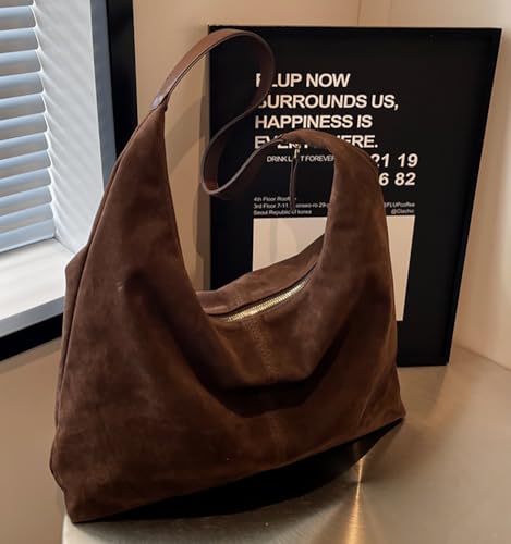Women’s Trendy Suede Tote Bag Shoulder Bags For Women Fall Underarm Bag Winter Hobo Bag Work Purses Suede Travel Handbag - Image 3